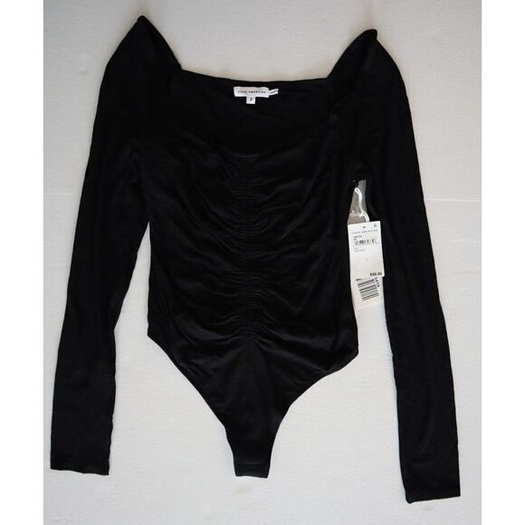 Good American GB0395 Women Sz 2/M Black Good Touch Ruched L/S Thong Bodysuit - Picture 8 of 10